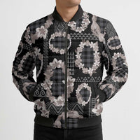 Hawaiian Leis Bomber Puffer Jacket Kakau Tattoos and Palaka Pastel Grayscale LT03 - Polynesian Pride