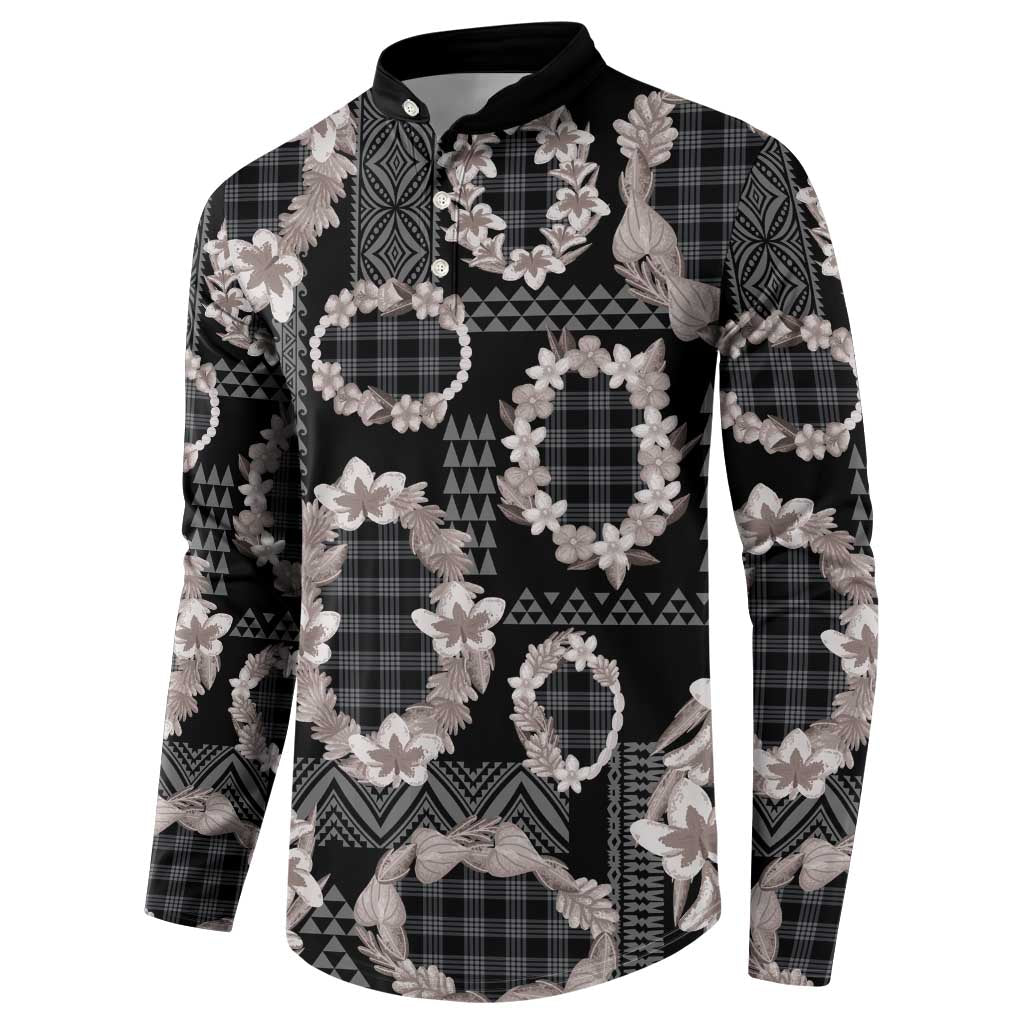 Hawaiian Leis Button Sweatshirt Kakau Tattoos and Palaka Pastel Grayscale LT03 - Polynesian Pride