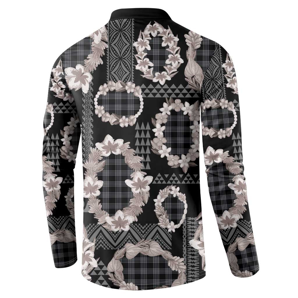 Hawaiian Leis Button Sweatshirt Kakau Tattoos and Palaka Pastel Grayscale LT03 - Polynesian Pride