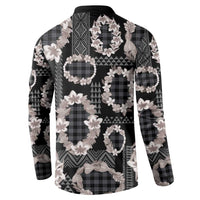 Hawaiian Leis Button Sweatshirt Kakau Tattoos and Palaka Pastel Grayscale LT03 - Polynesian Pride