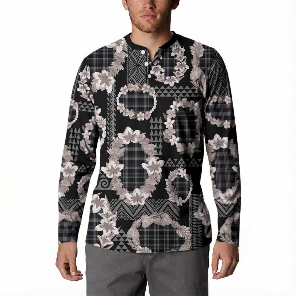 Hawaiian Leis Button Sweatshirt Kakau Tattoos and Palaka Pastel Grayscale LT03 - Polynesian Pride