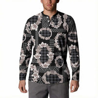 Hawaiian Leis Button Sweatshirt Kakau Tattoos and Palaka Pastel Grayscale LT03 - Polynesian Pride