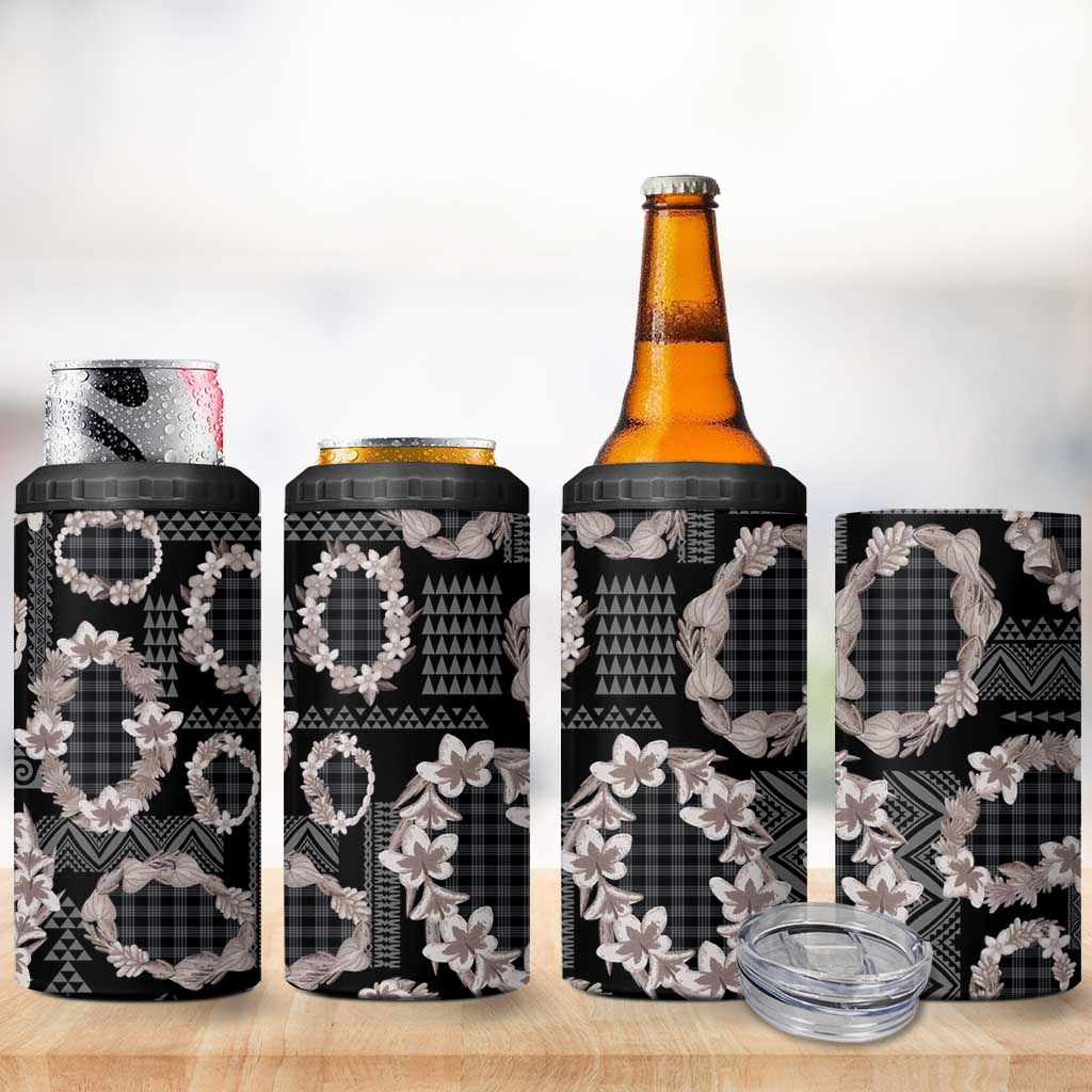 Hawaiian Leis 4 in 1 Can Cooler Tumbler Kakau Tattoos and Palaka Pastel Grayscale LT03 - Polynesian Pride