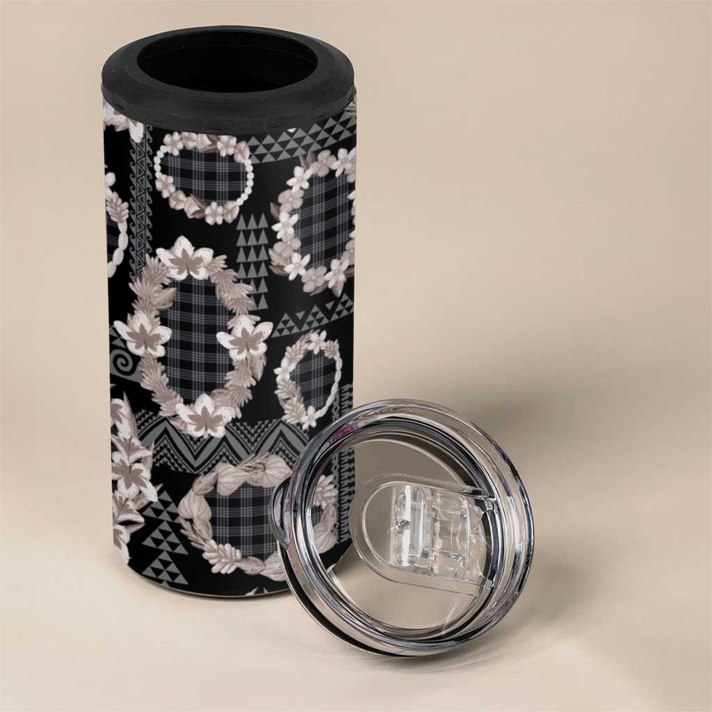 Hawaiian Leis 4 in 1 Can Cooler Tumbler Kakau Tattoos and Palaka Pastel Grayscale LT03 - Polynesian Pride