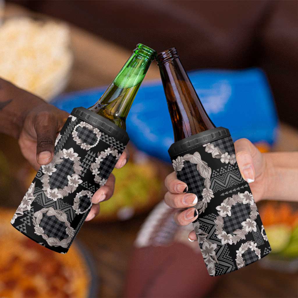 Hawaiian Leis 4 in 1 Can Cooler Tumbler Kakau Tattoos and Palaka Pastel Grayscale LT03 - Polynesian Pride
