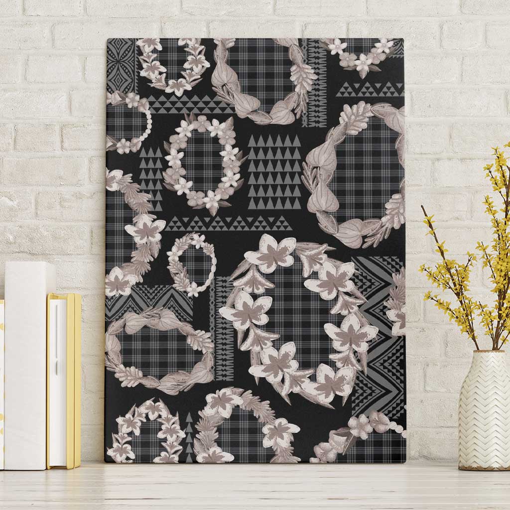 Hawaiian Leis Canvas Wall Art Kakau Tattoos and Palaka Pastel Grayscale LT03 Without Frame Black - Polynesian Pride