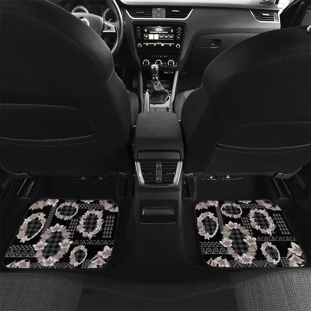 Hawaiian Leis Car Mats Kakau Tattoos and Palaka Pastel Grayscale LT03 Set 2pcs - Back Black - Polynesian Pride