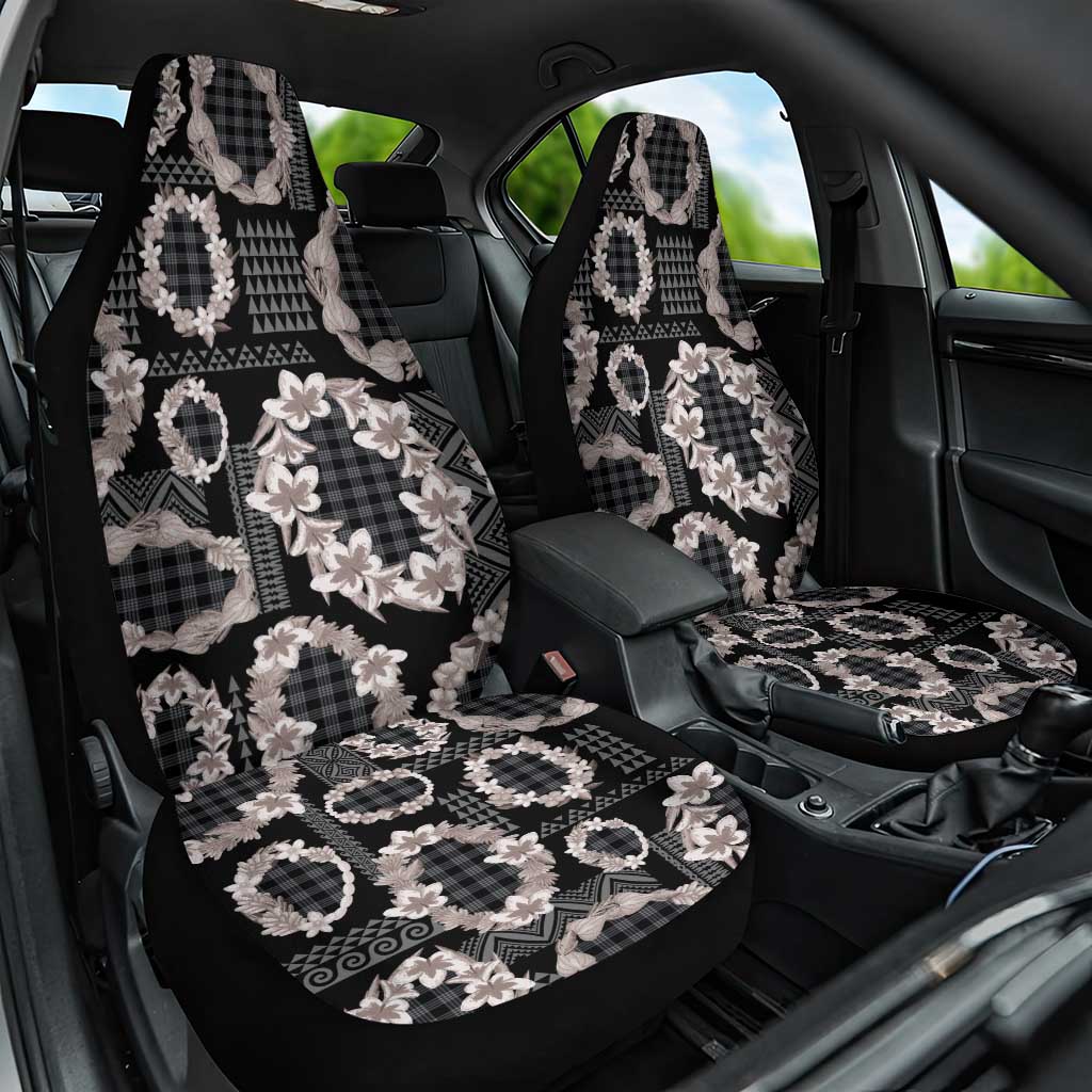 Hawaiian Leis Car Seat Cover Kakau Tattoos and Palaka Pastel Grayscale LT03 One Size Black - Polynesian Pride