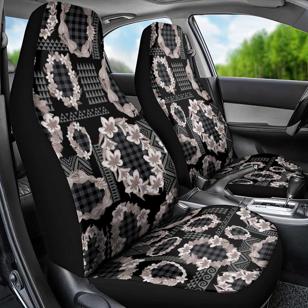 Hawaiian Leis Car Seat Cover Kakau Tattoos and Palaka Pastel Grayscale LT03 - Polynesian Pride