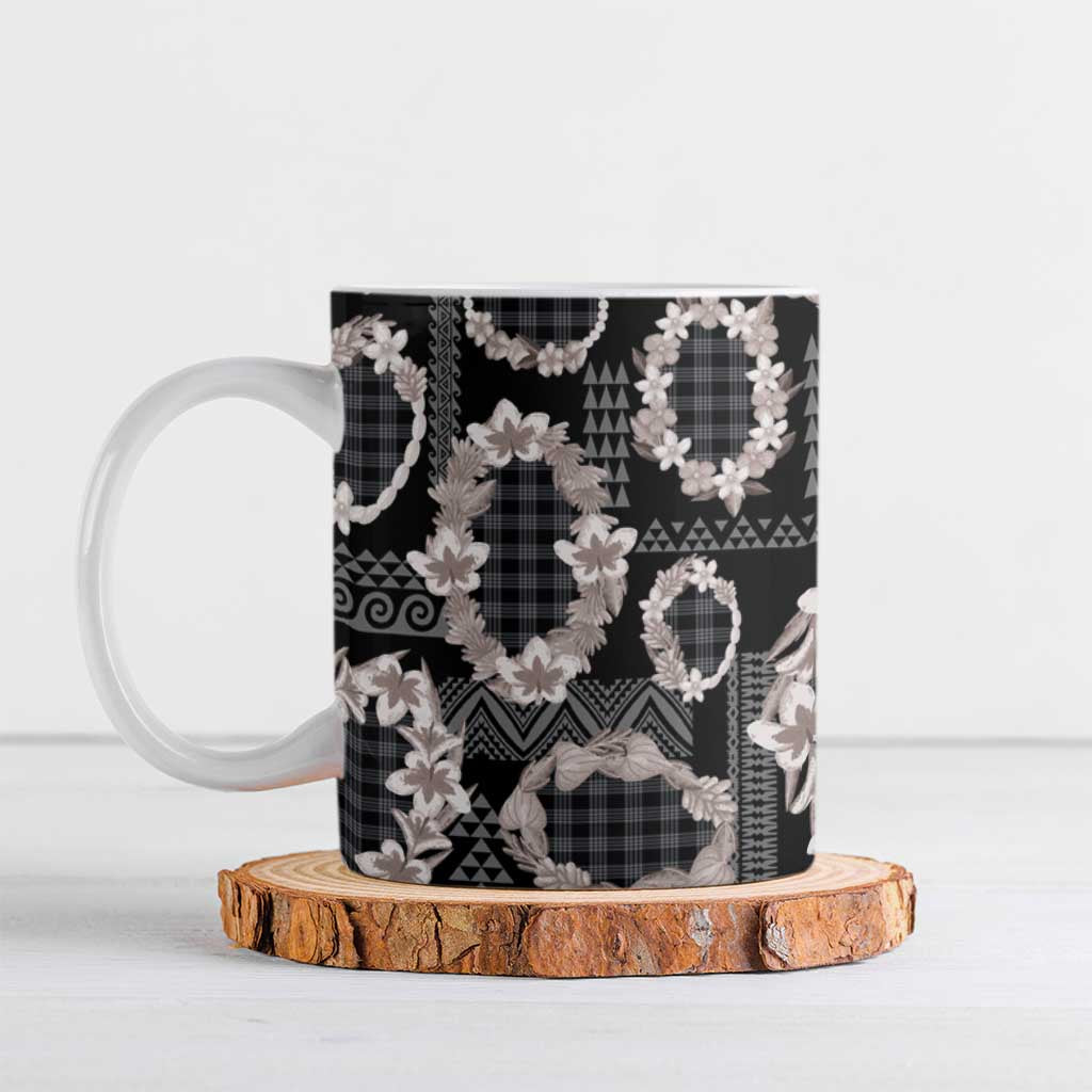 Hawaiian Leis Ceramic Mug Kakau Tattoos and Palaka Pastel Grayscale LT03 Black - Polynesian Pride