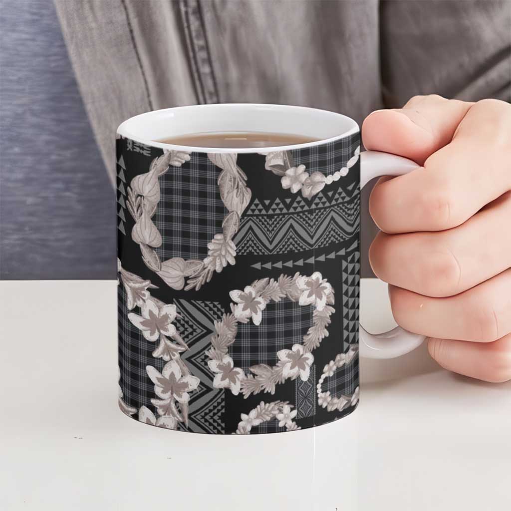 Hawaiian Leis Ceramic Mug Kakau Tattoos and Palaka Pastel Grayscale LT03 - Polynesian Pride