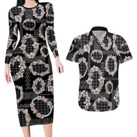 Hawaiian Leis Couples Matching Long Sleeve Bodycon Dress and Hawaiian Shirt Kakau Tattoos and Palaka Pastel Grayscale