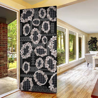 Hawaiian Leis Door Cover Kakau Tattoos and Palaka Pastel Grayscale