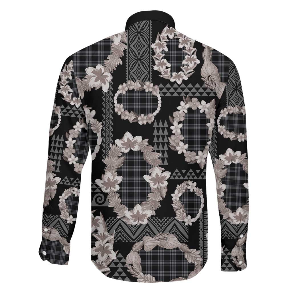 Hawaiian Leis Family Matching Long Sleeve Bodycon Dress and Hawaiian Shirt Kakau Tattoos and Palaka Pastel Grayscale