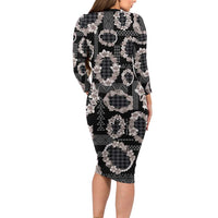 Hawaiian Leis Family Matching Long Sleeve Bodycon Dress and Hawaiian Shirt Kakau Tattoos and Palaka Pastel Grayscale
