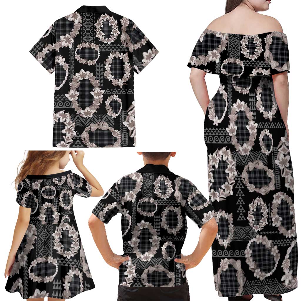 Hawaiian Leis Family Matching Off Shoulder Maxi Dress and Hawaiian Shirt Kakau Tattoos and Palaka Pastel Grayscale