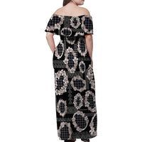 Hawaiian Leis Family Matching Off Shoulder Maxi Dress and Hawaiian Shirt Kakau Tattoos and Palaka Pastel Grayscale