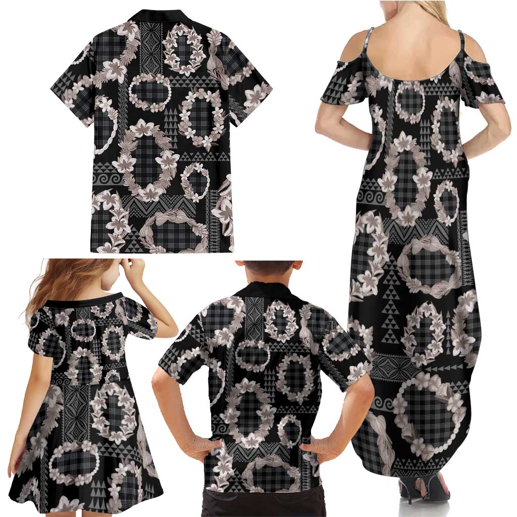 Hawaiian Leis Family Matching Summer Maxi Dress and Hawaiian Shirt Kakau Tattoos and Palaka Pastel Grayscale