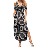 Hawaiian Leis Family Matching Summer Maxi Dress and Hawaiian Shirt Kakau Tattoos and Palaka Pastel Grayscale