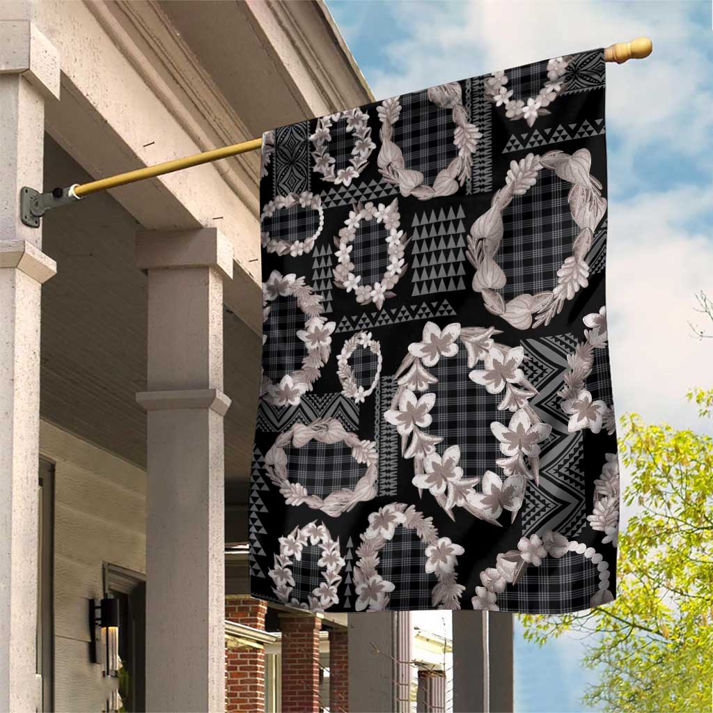 Hawaiian Leis Garden Flag Kakau Tattoos and Palaka Pastel Grayscale LT03 House Flag Black - Polynesian Pride
