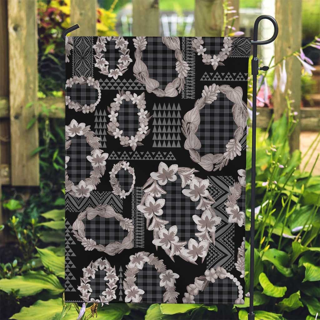Hawaiian Leis Garden Flag Kakau Tattoos and Palaka Pastel Grayscale LT03 Garden Flag Black - Polynesian Pride