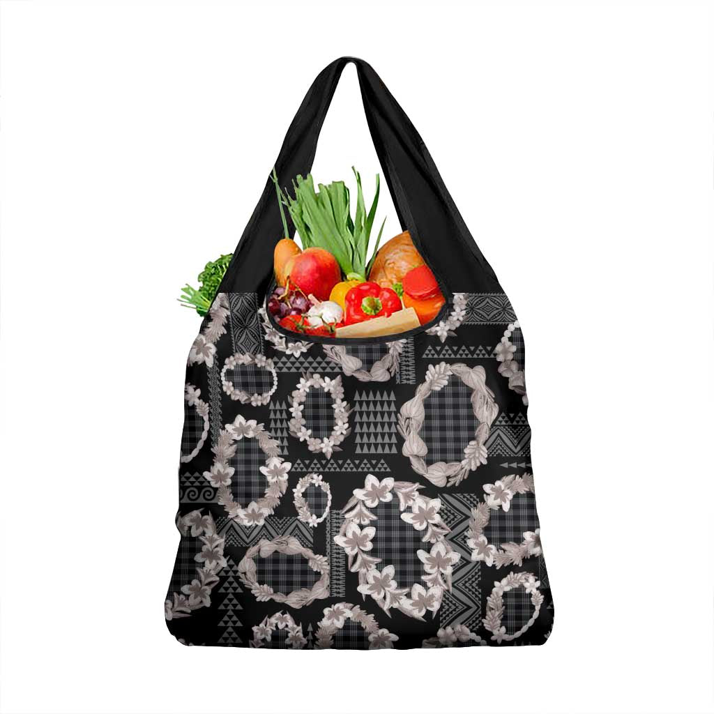 Hawaiian Leis Grocery Bag Kakau Tattoos and Palaka Pastel Grayscale LT03 1-pack One Size Black - Polynesian Pride