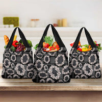 Hawaiian Leis Grocery Bag Kakau Tattoos and Palaka Pastel Grayscale LT03 3-pack One Size Black - Polynesian Pride