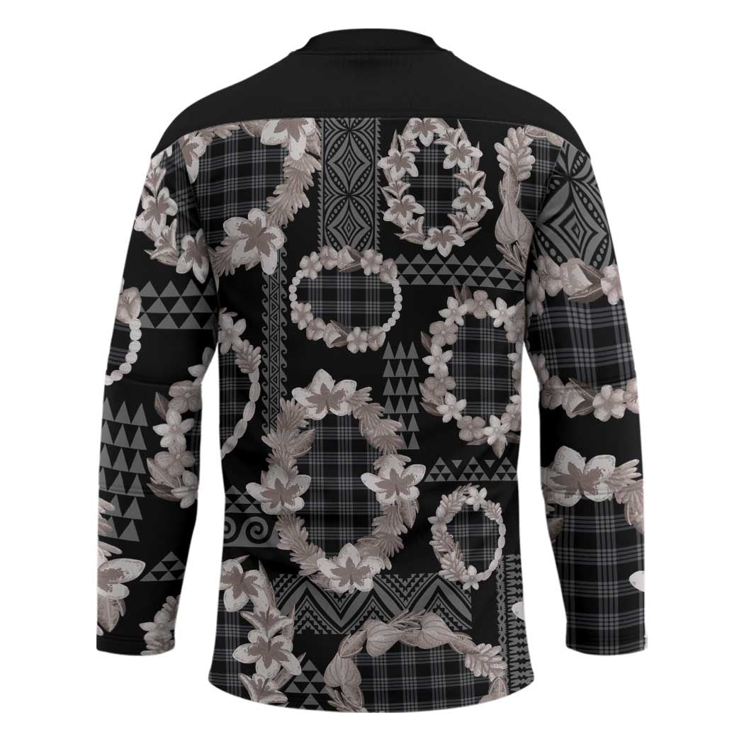 Hawaiian Leis Hockey Jersey Kakau Tattoos and Palaka Pastel Grayscale LT03 - Polynesian Pride