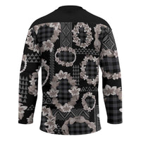 Hawaiian Leis Hockey Jersey Kakau Tattoos and Palaka Pastel Grayscale LT03 - Polynesian Pride