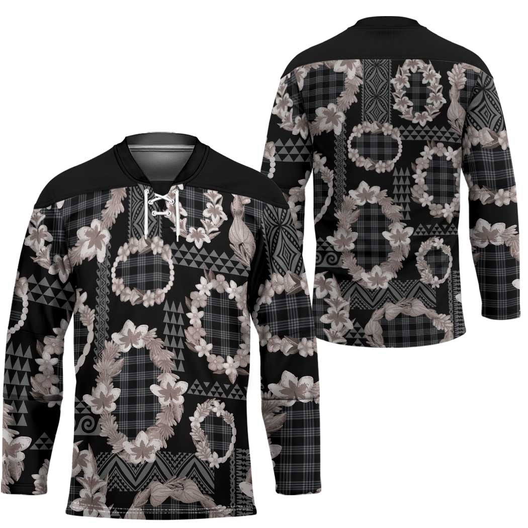 Hawaiian Leis Hockey Jersey Kakau Tattoos and Palaka Pastel Grayscale LT03 - Polynesian Pride