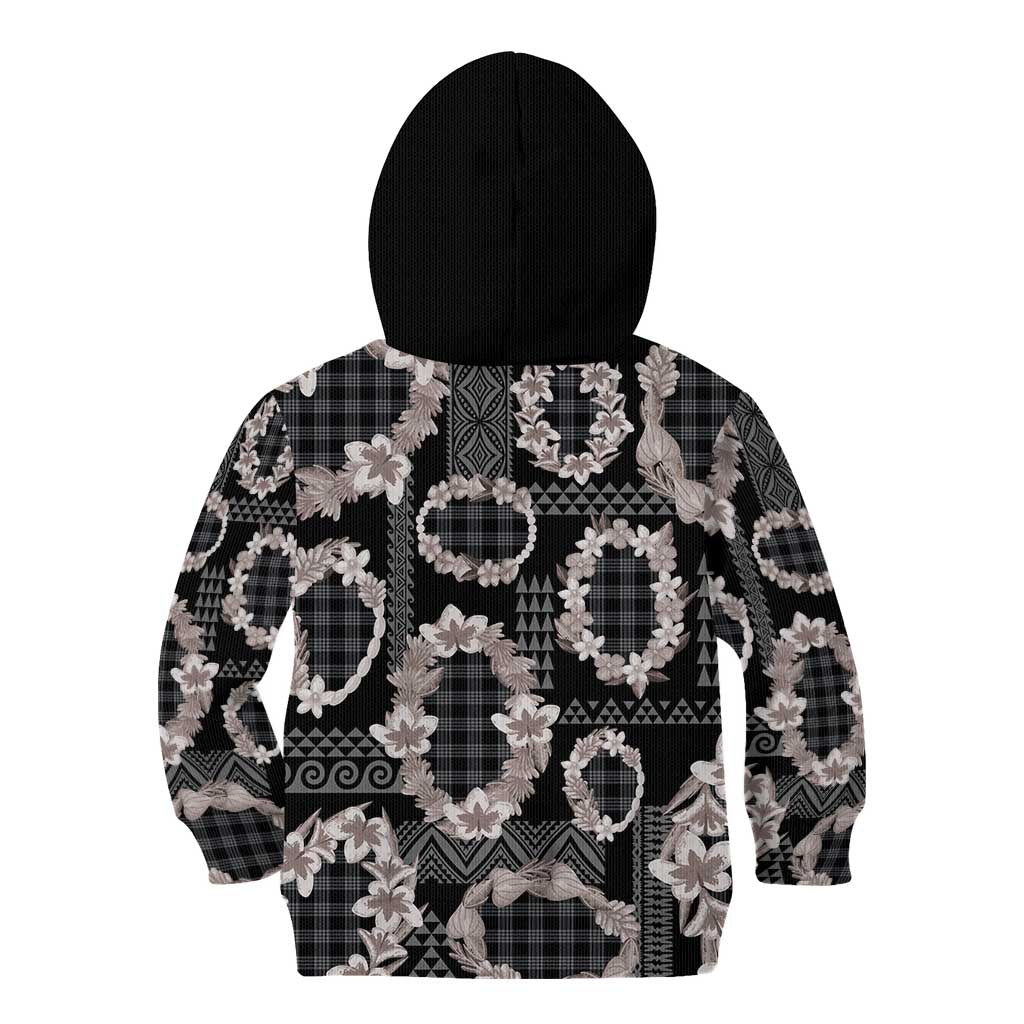 Hawaiian Leis Kid Hoodie Kakau Tattoos and Palaka Pastel Grayscale LT03 - Polynesian Pride