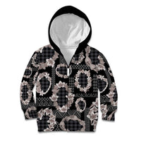 Hawaiian Leis Kid Hoodie Kakau Tattoos and Palaka Pastel Grayscale LT03 Zip Hoodie Black - Polynesian Pride