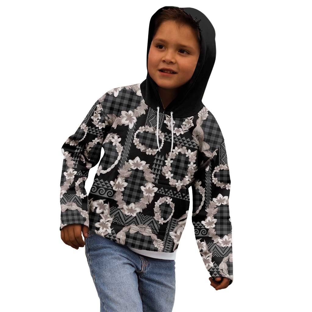 Hawaiian Leis Kid Hoodie Kakau Tattoos and Palaka Pastel Grayscale LT03 - Polynesian Pride