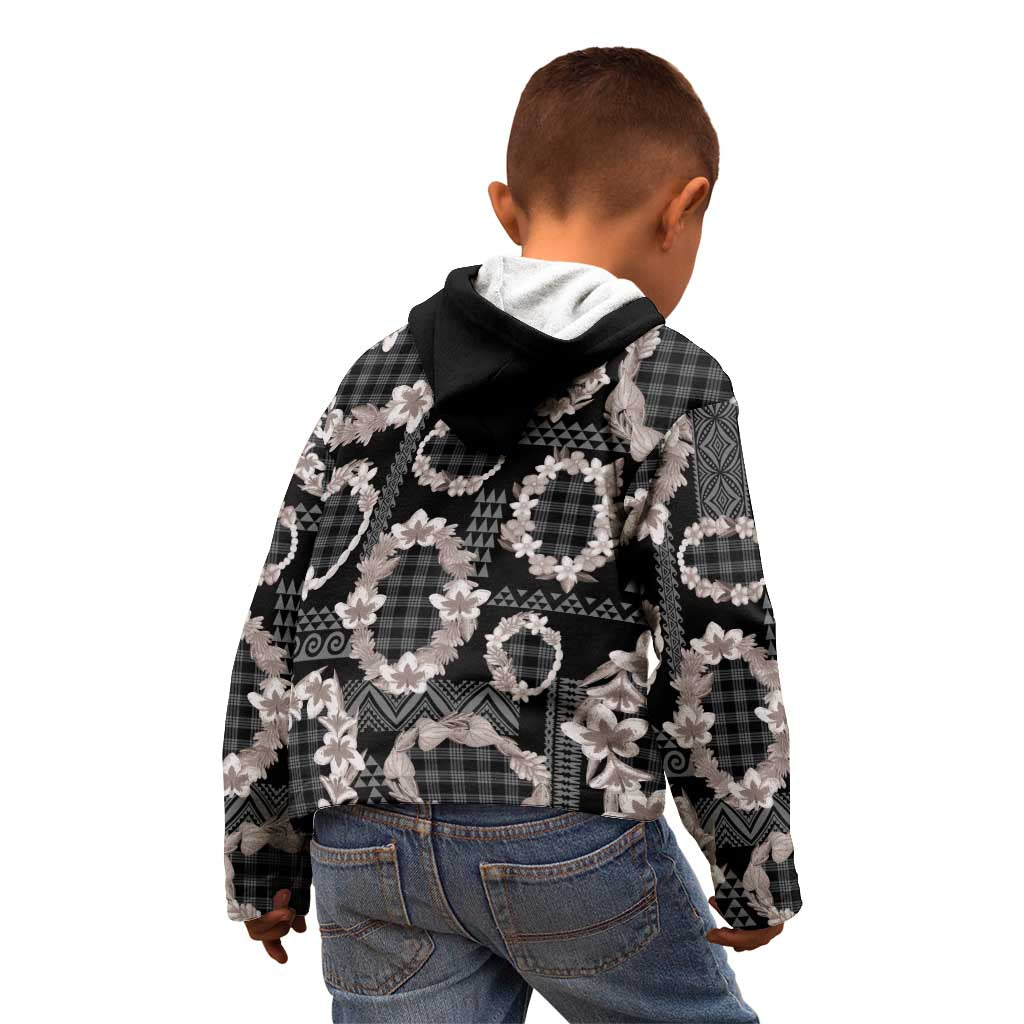 Hawaiian Leis Kid Hoodie Kakau Tattoos and Palaka Pastel Grayscale LT03 - Polynesian Pride