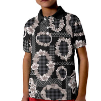 Hawaiian Leis Kid Polo Shirt Kakau Tattoos and Palaka Pastel Grayscale LT03 Kid Black - Polynesian Pride