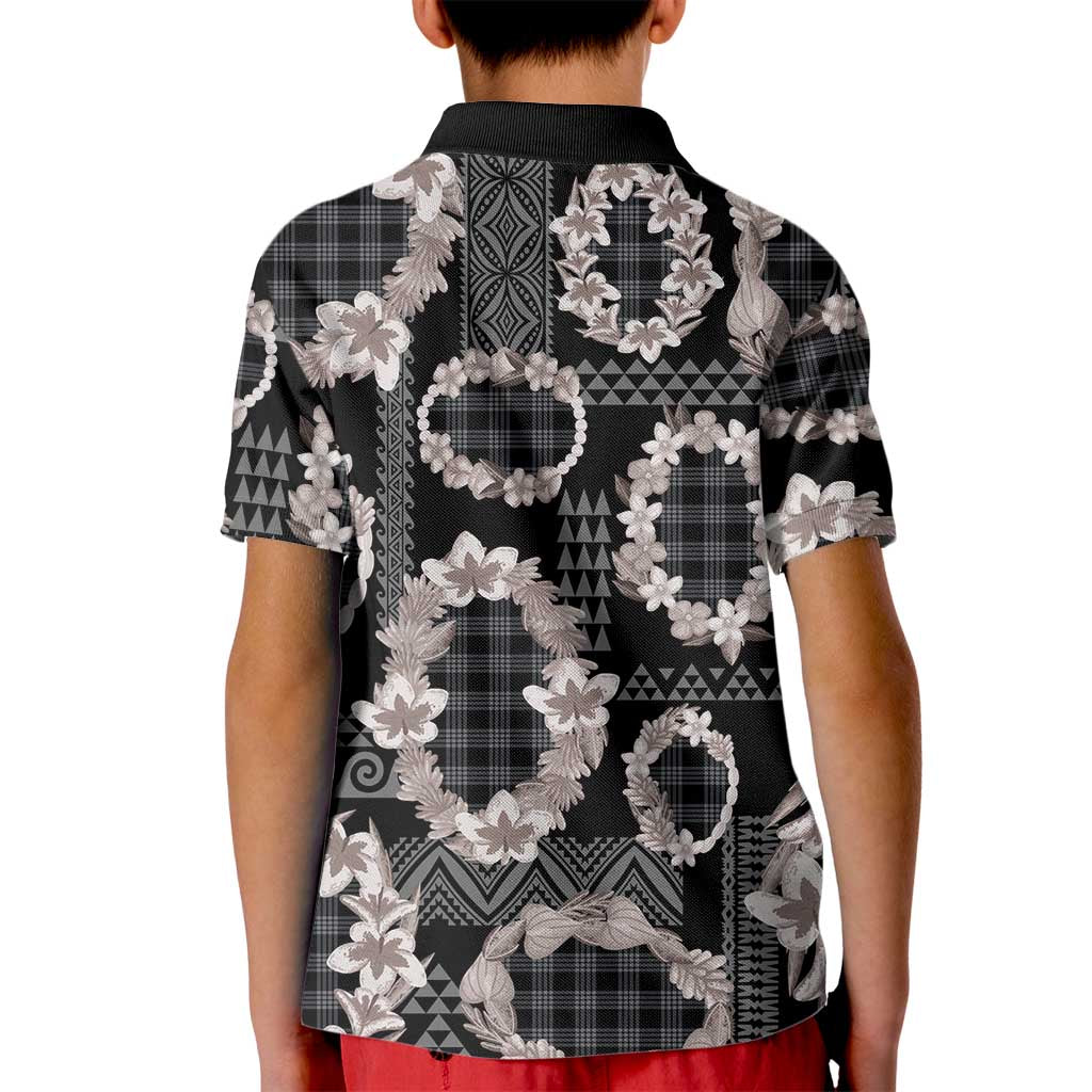 Hawaiian Leis Kid Polo Shirt Kakau Tattoos and Palaka Pastel Grayscale LT03 - Polynesian Pride