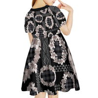 Hawaiian Leis Kid Short Sleeve Dress Kakau Tattoos and Palaka Pastel Grayscale LT03 - Polynesian Pride