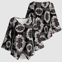 Hawaiian Leis Kimono Sleeve Blouse Kakau Tattoos and Palaka Pastel Grayscale LT03 - Polynesian Pride