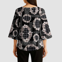 Hawaiian Leis Kimono Sleeve Blouse Kakau Tattoos and Palaka Pastel Grayscale LT03 - Polynesian Pride