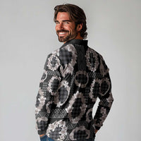 Hawaiian Leis Long Sleeve Polo Shirt Kakau Tattoos and Palaka Pastel Grayscale LT03 - Polynesian Pride