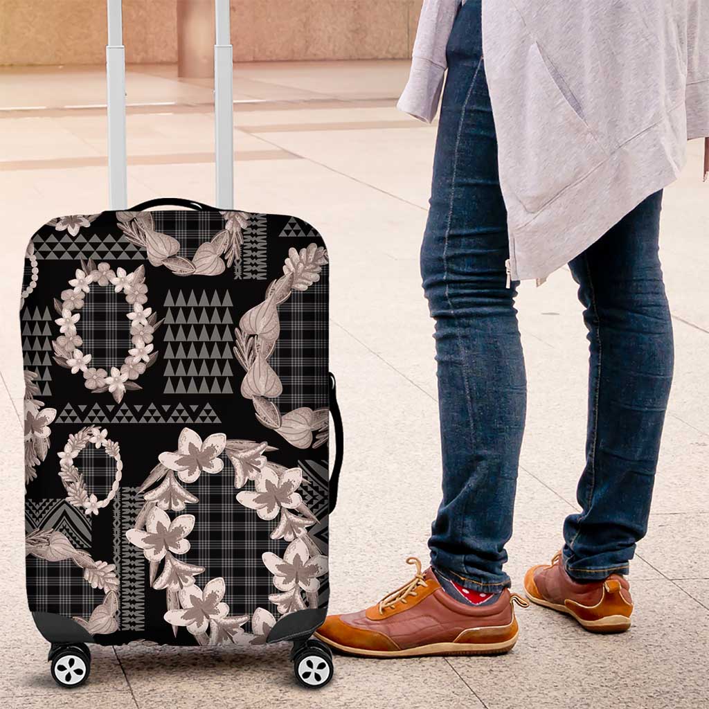 Hawaiian Leis Luggage Cover Kakau Tattoos and Palaka Pastel Grayscale LT03 Black - Polynesian Pride