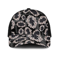 Hawaiian Leis Mesh Trucker Cap Kakau Tattoos and Palaka Pastel Grayscale LT03 One Size Black Black - Polynesian Pride