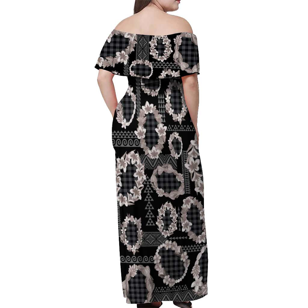 Hawaiian Leis Off Shoulder Maxi Dress Kakau Tattoos and Palaka Pastel Grayscale LT03 - Polynesian Pride