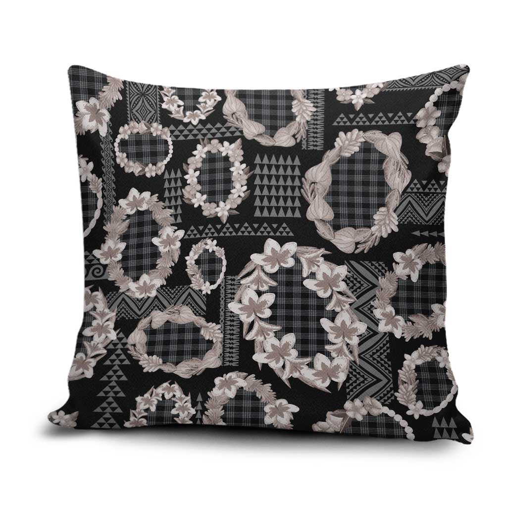 Hawaiian Leis Pillow Cover Kakau Tattoos and Palaka Pastel Grayscale LT03 Black - Polynesian Pride