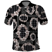 Hawaiian Leis Polo Shirt Kakau Tattoos and Palaka Pastel Grayscale LT03 Black - Polynesian Pride