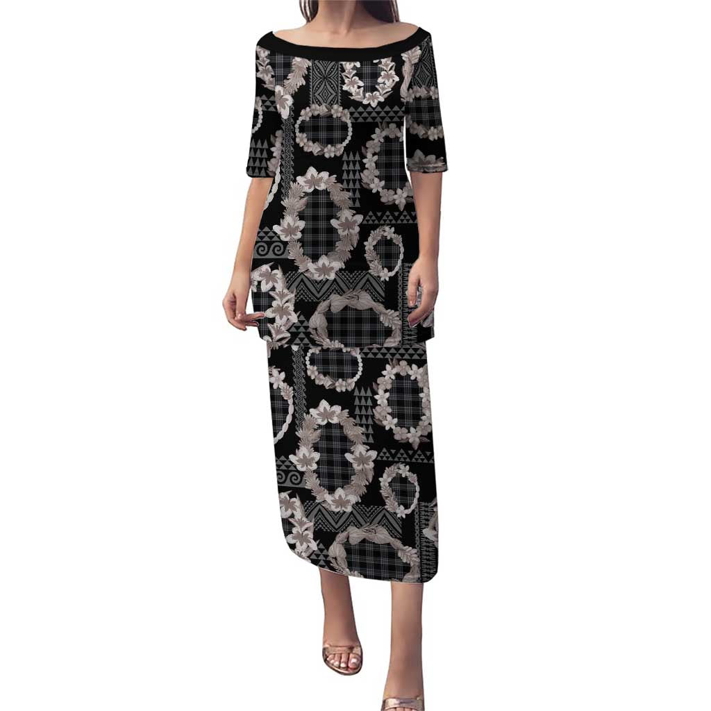 Hawaiian Leis Puletasi Kakau Tattoos and Palaka Pastel Grayscale LT03 Long Dress Black - Polynesian Pride