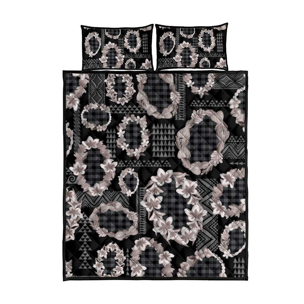 Hawaiian Leis Quilt Bed Set Kakau Tattoos and Palaka Pastel Grayscale LT03 - Polynesian Pride