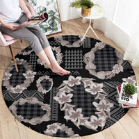 Hawaiian Leis Round Carpet Kakau Tattoos and Palaka Pastel Grayscale LT03 - Polynesian Pride