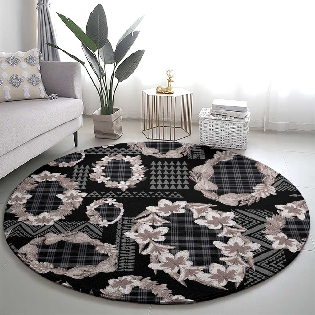 Hawaiian Leis Round Carpet Kakau Tattoos and Palaka Pastel Grayscale LT03 - Polynesian Pride