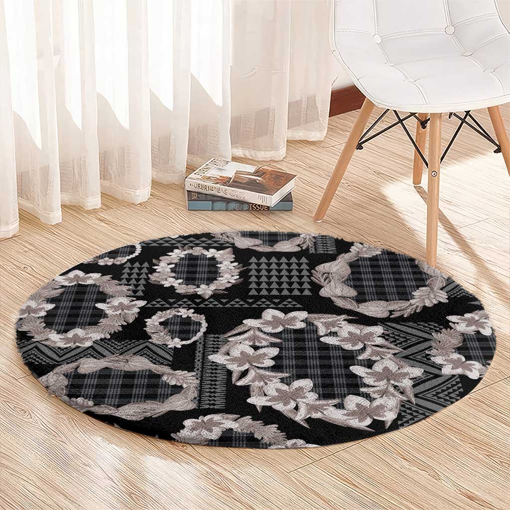 Hawaiian Leis Round Carpet Kakau Tattoos and Palaka Pastel Grayscale LT03 - Polynesian Pride